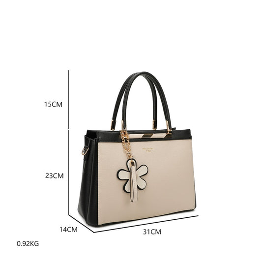Women's Stylish Designer Beige Black Handbag Tote Bag Floral Accent Bag image 1