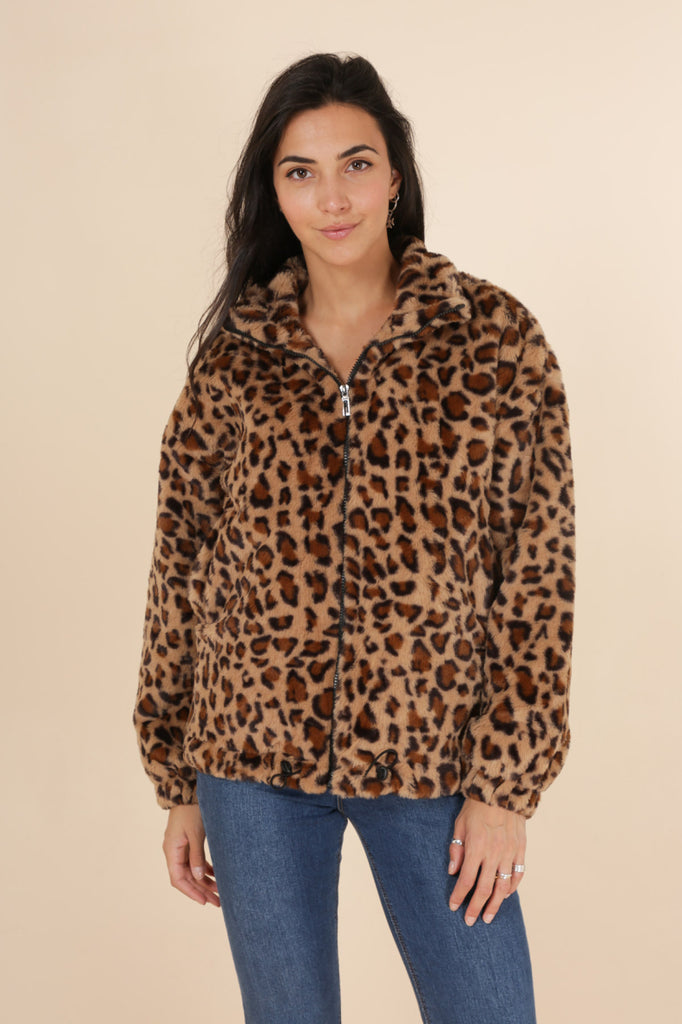 Women's Jacket Zipped Leopard Faux Fur Coat Warmer Comfortable Soft Winter Coat image 2