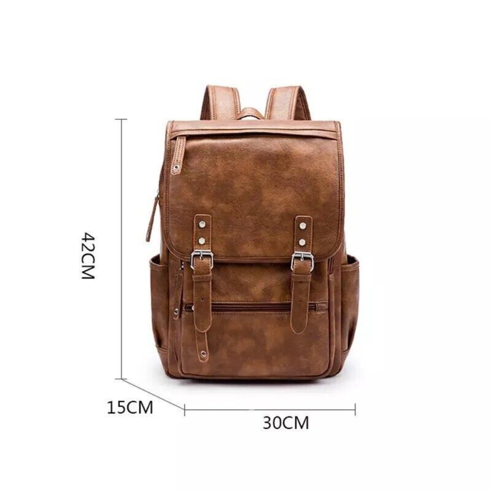 Mens PU Leather Backpack Vintage Multi Pocket Rucksack Travel Weekend Work Bag image 2