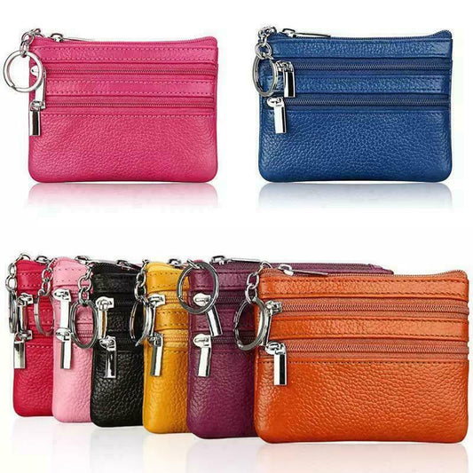 Unisex Men's Women's Soft Real Leather Coins Keys Money Pouch Purse Zip Wallet image 0