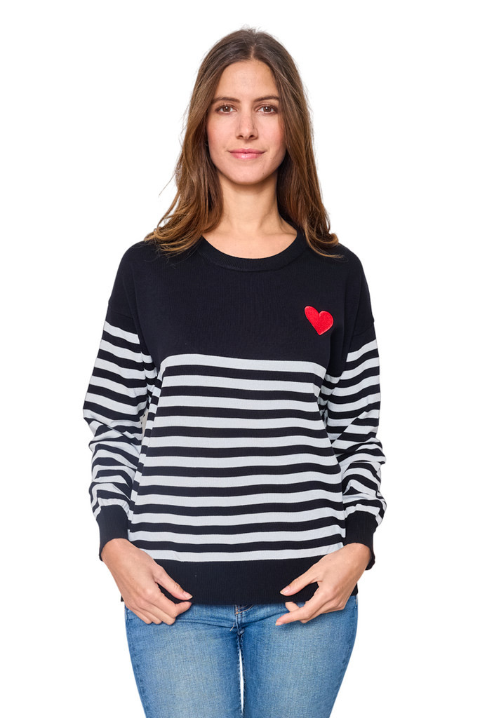 Women's Sweater Embroidered Red Heart Sailor Love Top Stripe Style Fashion Top image 4