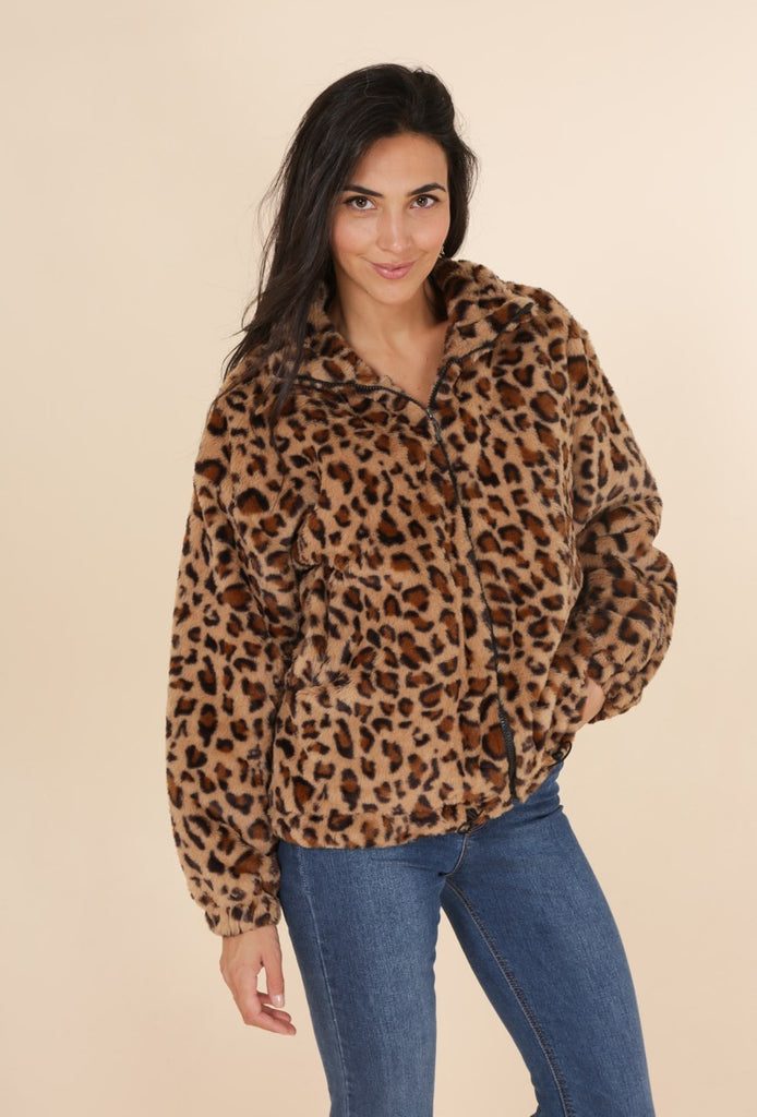 Women's Jacket Zipped Leopard Faux Fur Coat Warmer Comfortable Soft Winter Coat image 0