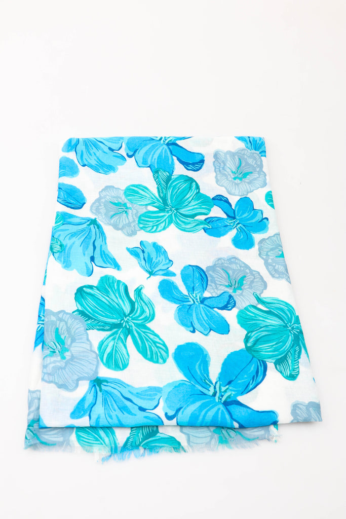 Women's Long Flower Print Pattern Shawl Scarf Warp Stole Cotton Viscose Scarf image 3