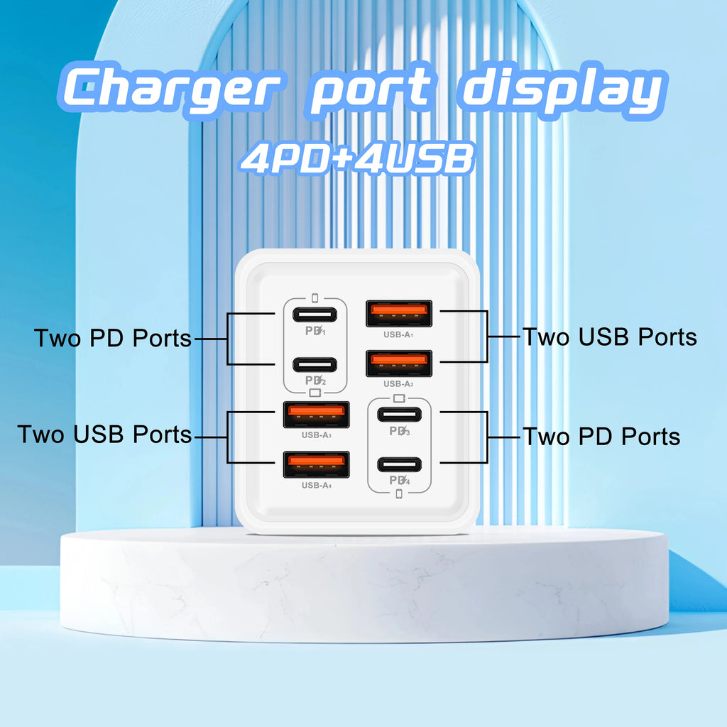 240W GaN USB C Charger 8 in 1 Fast Charging Phone Charger Power Adapter For iPhone Samsung Xiaomi Type C EU/US Plug Wall Charger