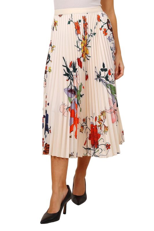 Ladies Summer Floral Print Skirt Elasticated Printed Pleated Mid-Length Skirt image 1