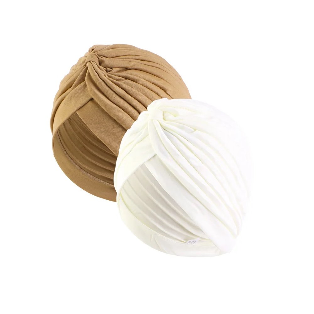 2pcs Stretch Turban Head Beanie Cover Pleated Headwrap Ladies Muslim Hair Cover image 4