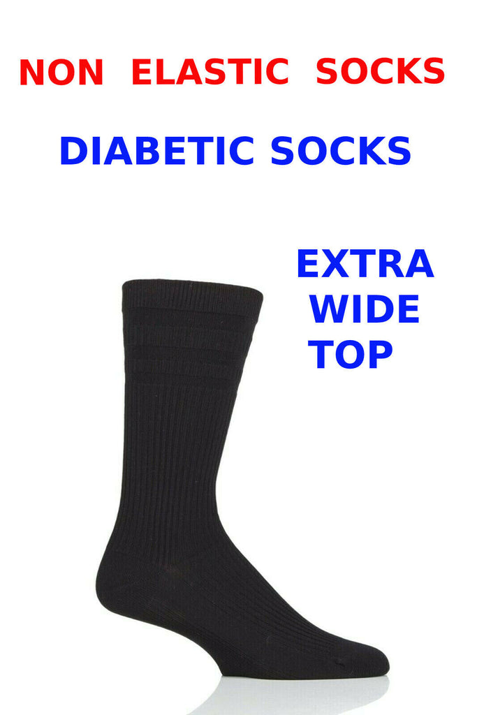 3 Pair Mens Diabetic Socks Non Elastic Cotton Wide Socks Gentle Grip Black Socks image 2