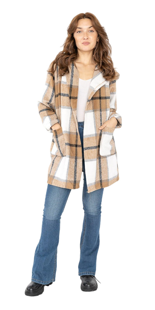 Women's Vintage Age Plaid Jacket Wool Blend Hooded Streetwear Hoodies image 0