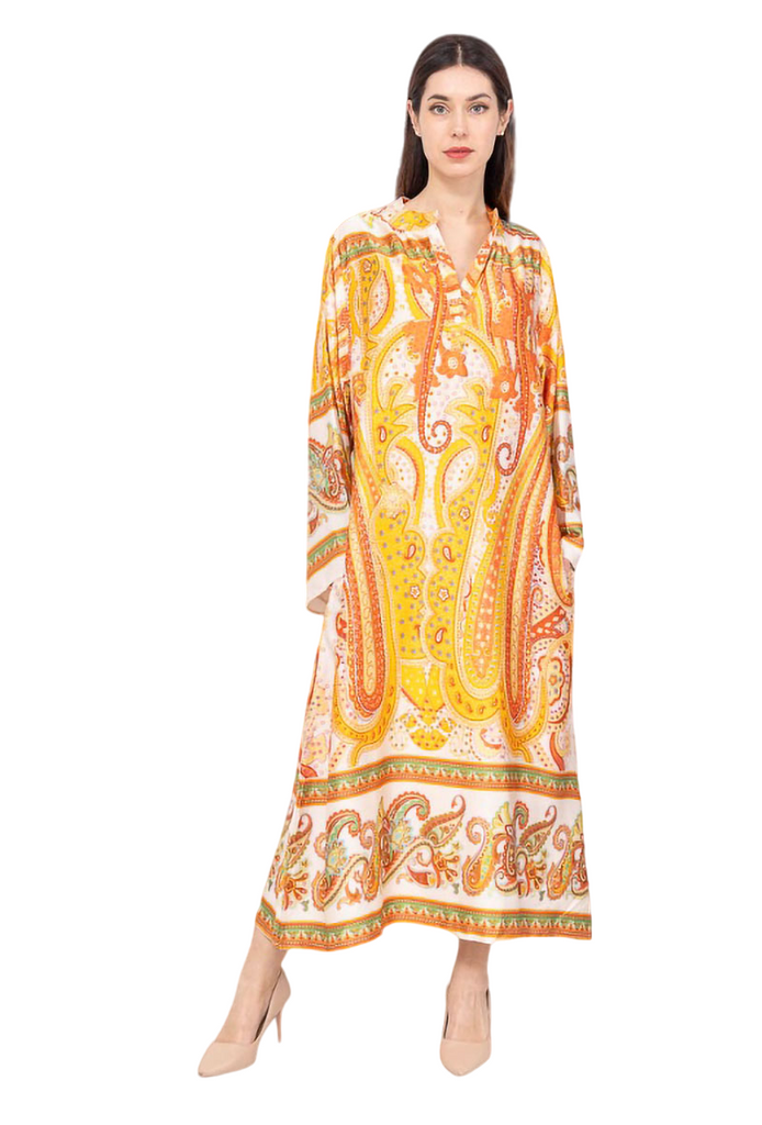 Ladies Kaftan Long Dress Stylish Summer Collection Paisley Silk Kaftan Dress image 0