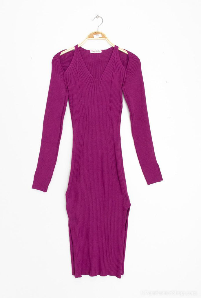 Women's Plain Ribbed Dress Open Shoulders Stylish Outdoor Party Dresses image 11