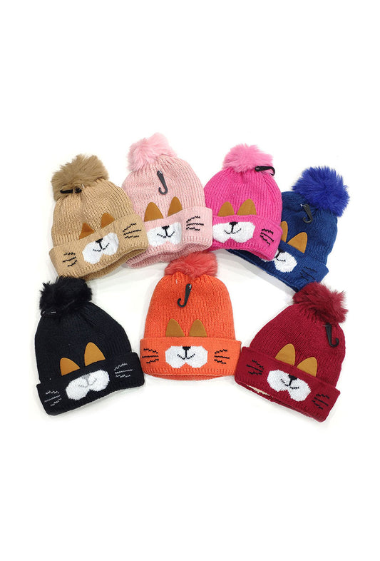 Children's Cat Pattern Hat Warm Soft Winter Beanies Knitted Kids Cap image 0