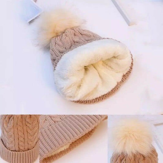 Ladies Hat Warm Thick Bobble Knitted Fleece Lined Fur Beanie Cap Winter Ski Hat image 1