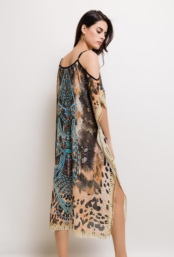 Women's Printed Beach Summer Dress Long Dress Sarong Cold Shoulder Lightweight image 4