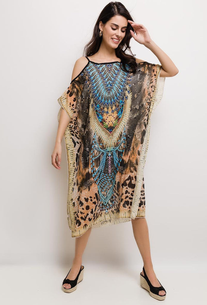 Women's Printed Beach Summer Dress Long Dress Sarong Cold Shoulder Lightweight image 3