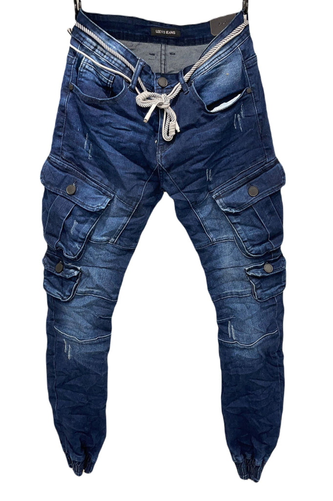 Mens Combat blue Jeans Cargo Denim Faded Trouser Casual Work Pants Cargo Joggers image 0