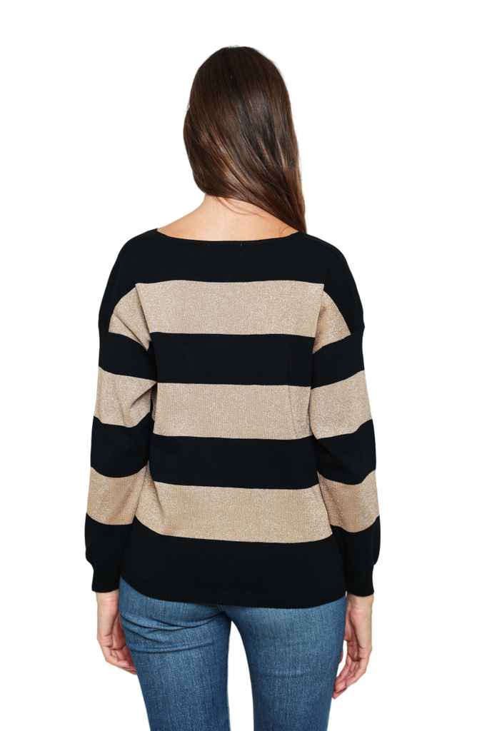 Women Sweater Stylish Split V-neck Sweater Pullover style Striped in Lurex image 3