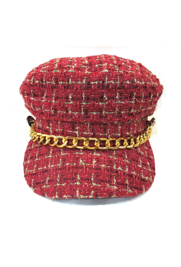 Ladies Tweed Design Golden Chain Cap Army Newsboy Thick Plaid Sailor Winter Hat image 3