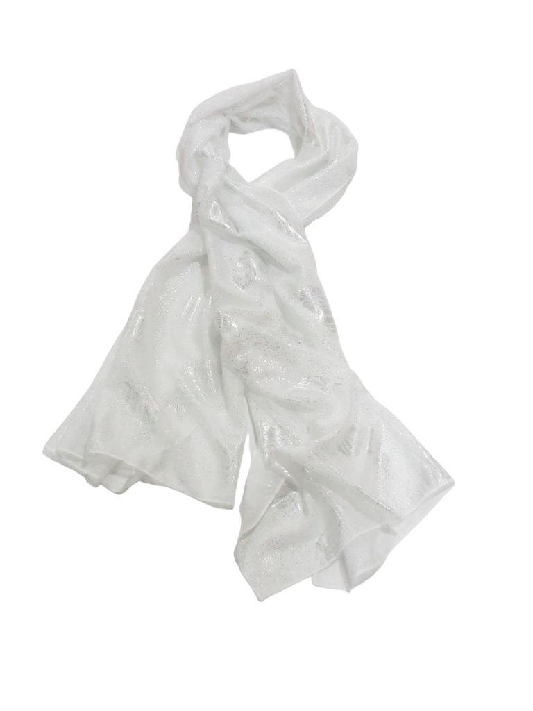 Women’s Scarf Shiny Silver Printed Scarf With Leaf Pattern Soft Neck Scarf Shawl image 12