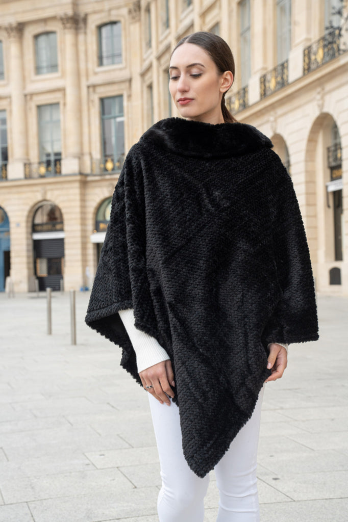 Women' s Texturized fur poncho Soft Comfortable Warm Stylish Winter Poncho image 1