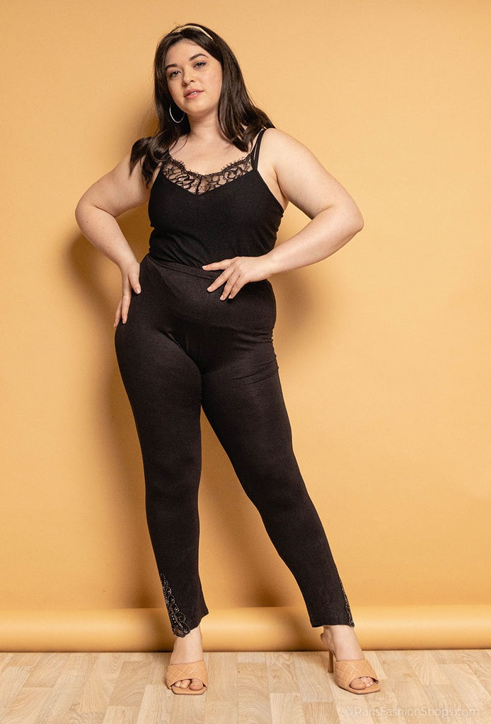 Plus Size Leggings With Embellished Ankles Large Size In Black Legging image 0