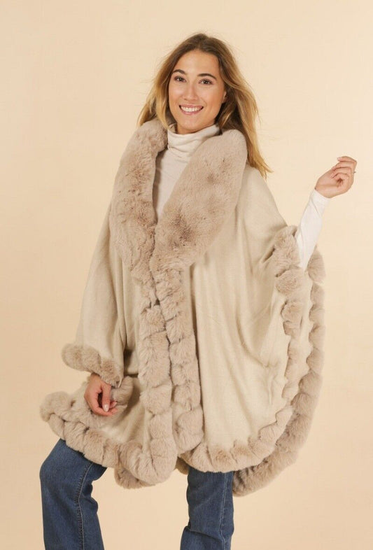 Ladies Cape With Fur Poncho Winter Jacket Oversized Poncho Wrap Fur image 0