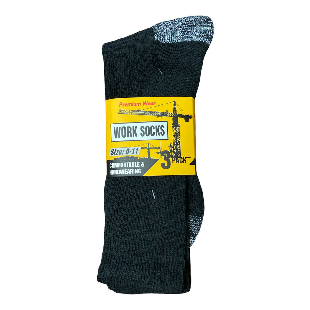Men's 3 Pairs Heavy Duty Work Socks Mega Thermal Winter Cotton Size 6-11 Black image 3