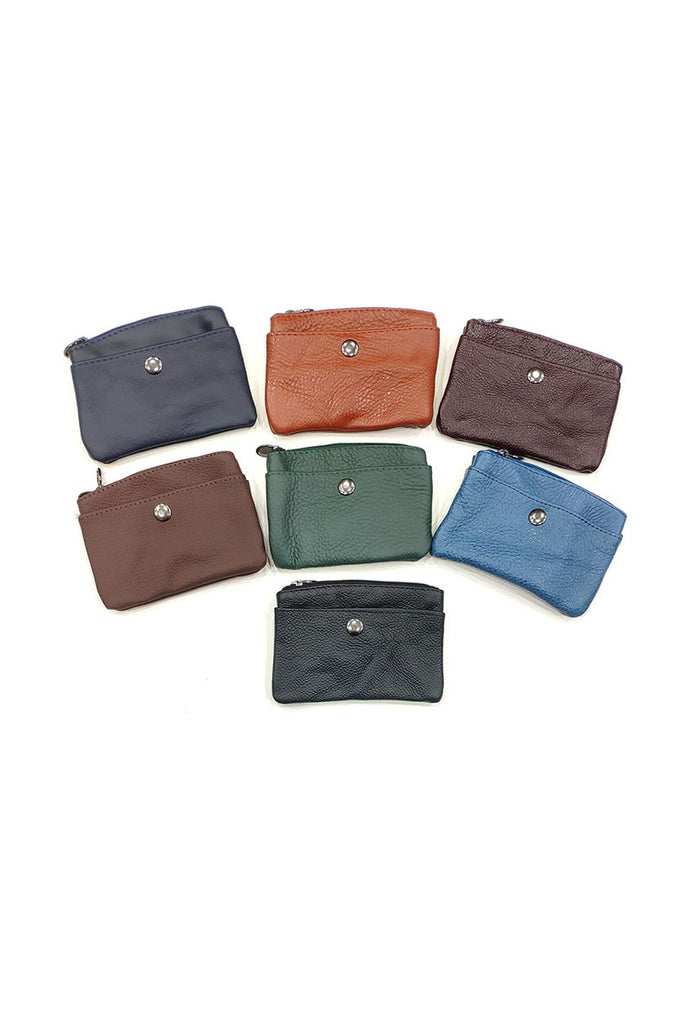 Black Small Coin Pouch Purse Key Holder Leather Zip Wallet Card Holder image 2