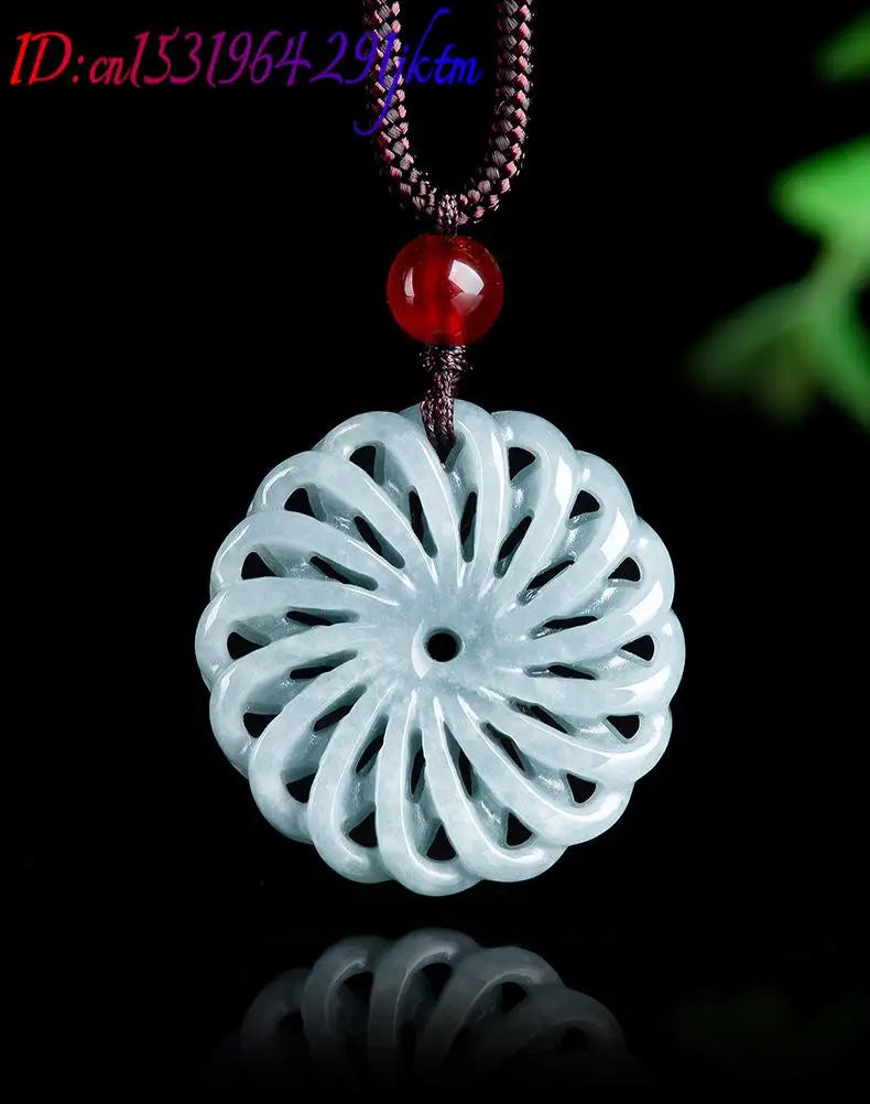 Burmese Jadeite Flower Pendant Necklace Stone Fashion Accessories Talismans Carved Amulet Burmese Jade Natural Gemstone