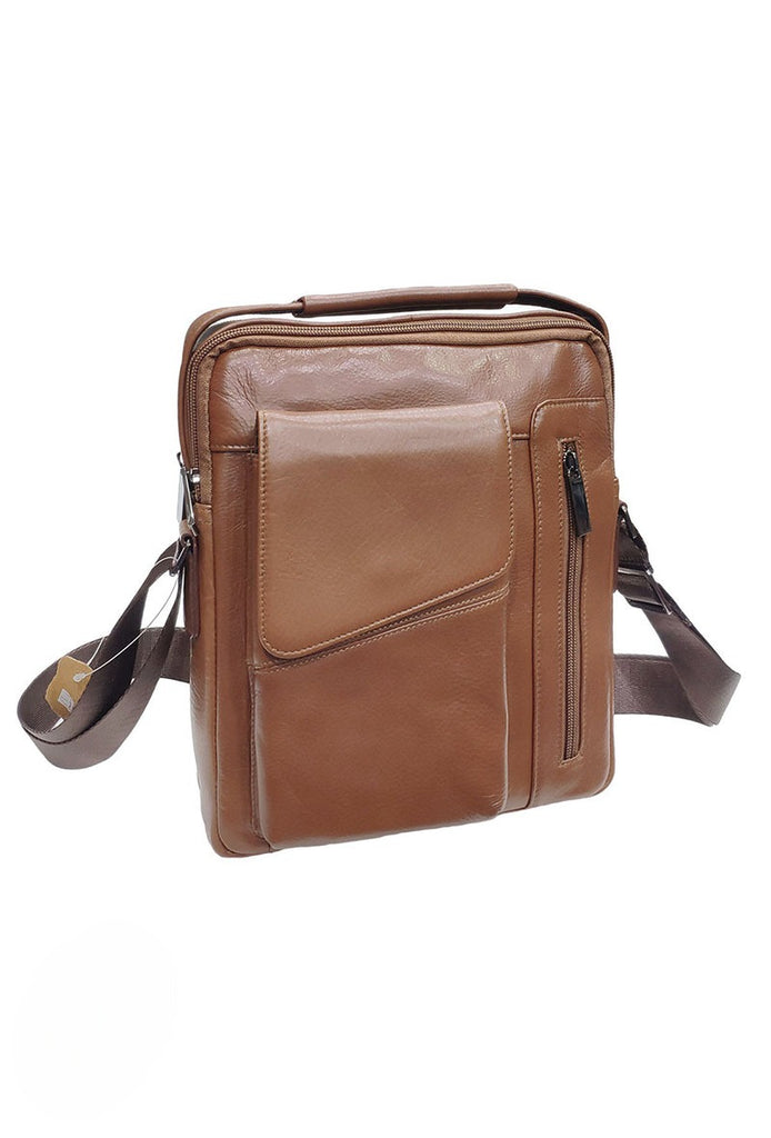 Men's Leather Shoulder Bag Handle Multi Pockets Stylish Outdoor Travel Bags image 4