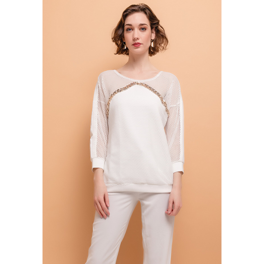 Ladies Sweatshirt with fishnet yoke Wholesales Prices image 0