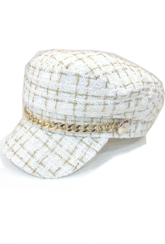 Ladies Tweed Design Golden Chain Cap Army Newsboy Thick Plaid Sailor Winter Hat image 4