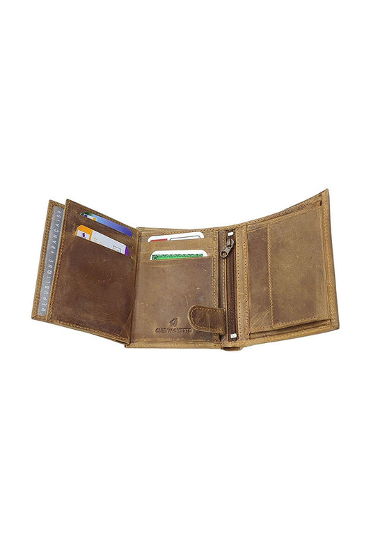Men's Genuine Leather RFID Blocking Wallet Wolf Design Bifold ID Card Holder image 1