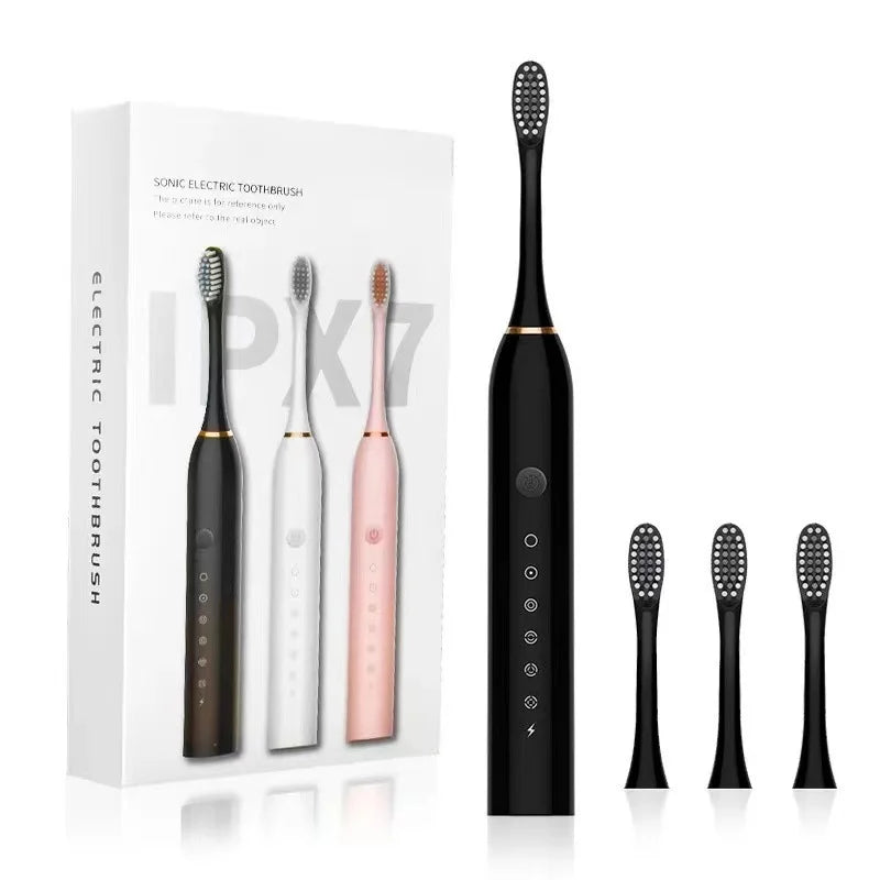 3 x Electric Ultrasonic Toothbrush Six Speed Mode Home Soft Hair USB Charging Waterproof Adult Tooth Cleaner Automatic Couple Set
