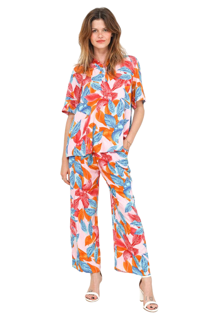 Womens Short Sleeved Shirt Wide Leg Pants Loose Comfy Loungewear Outfit Set image 5