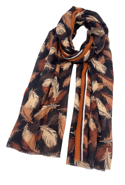 Women’s Feather Print Thin Scarves Neck Warmer Stole Scarf Light Scarf Printed image 1