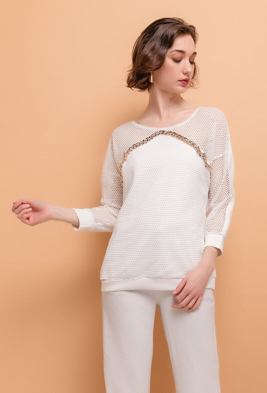 Ladies Sweatshirt with fishnet yoke Wholesales Prices image 1