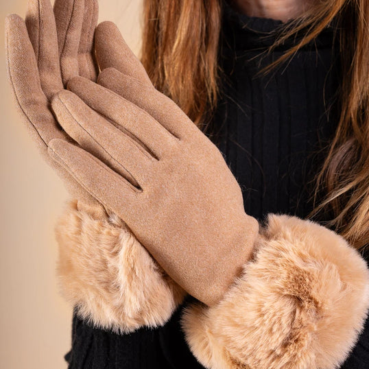 Ladies Touch Screen Fur Gloves