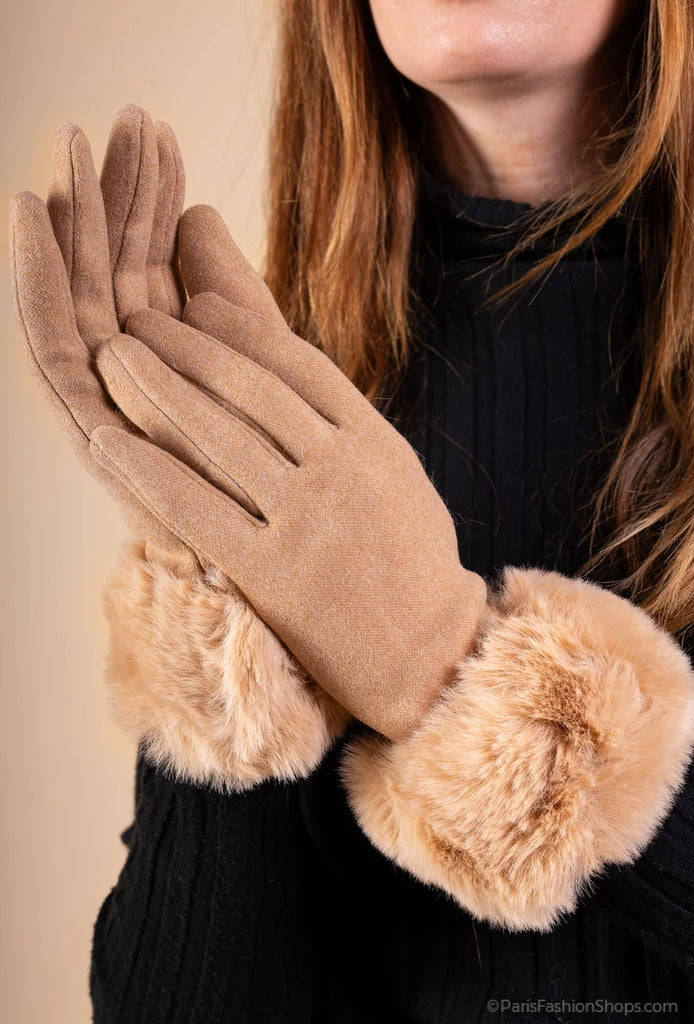 Ladies Touch Screen Fur Gloves