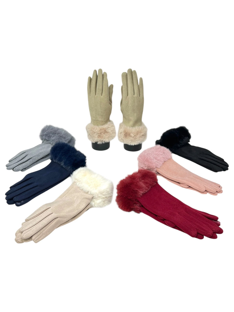 Ladies Touch Screen Fur Gloves