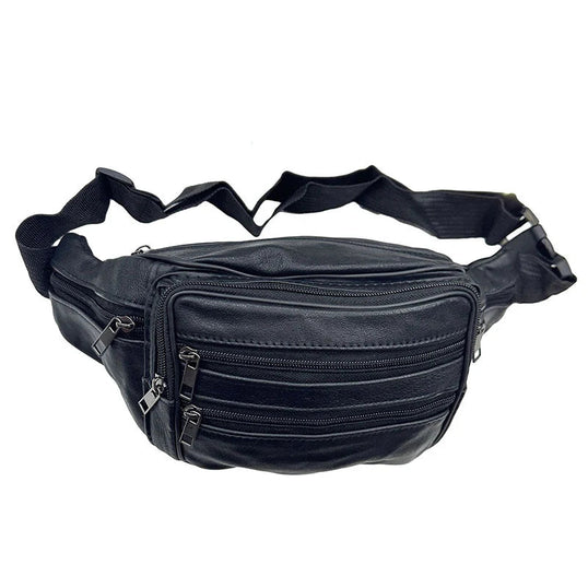 Large multi-zip leather fanny pack