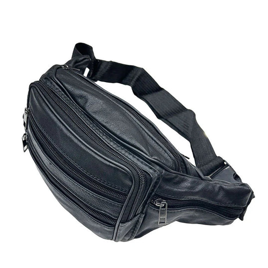 Large multi-zip leather fanny pack