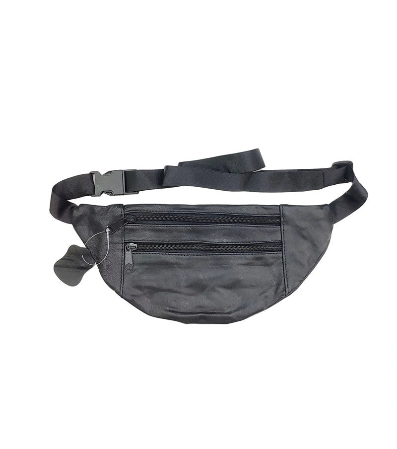 Small flat leather fanny pack