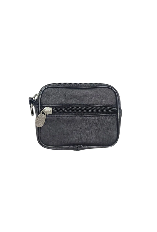 Leather Belt Pouch Men Small Zippered Utility Wallet Key Ring Genuine Leather