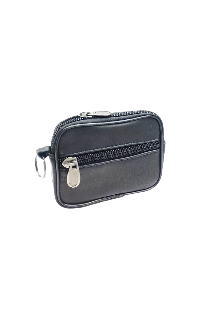 Leather Belt Pouch Men Small Zippered Utility Wallet Key Ring Genuine Leather