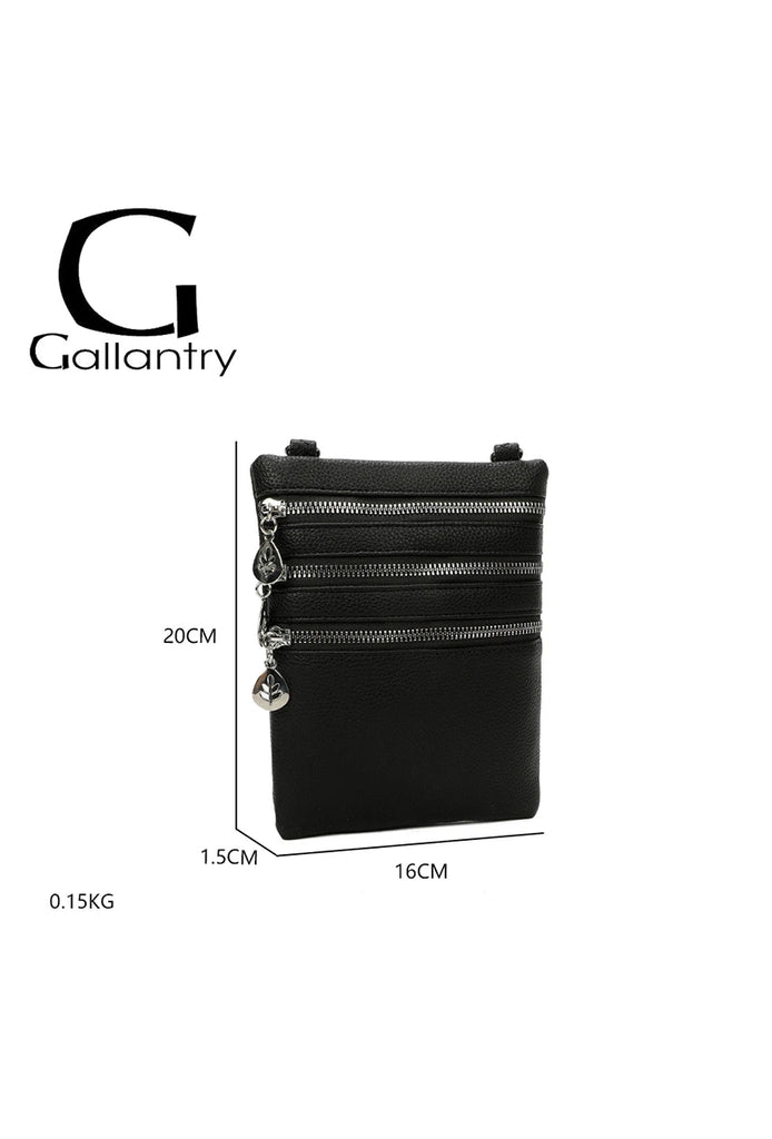 Womens Leather Multi Zip Shoulder Bag Black