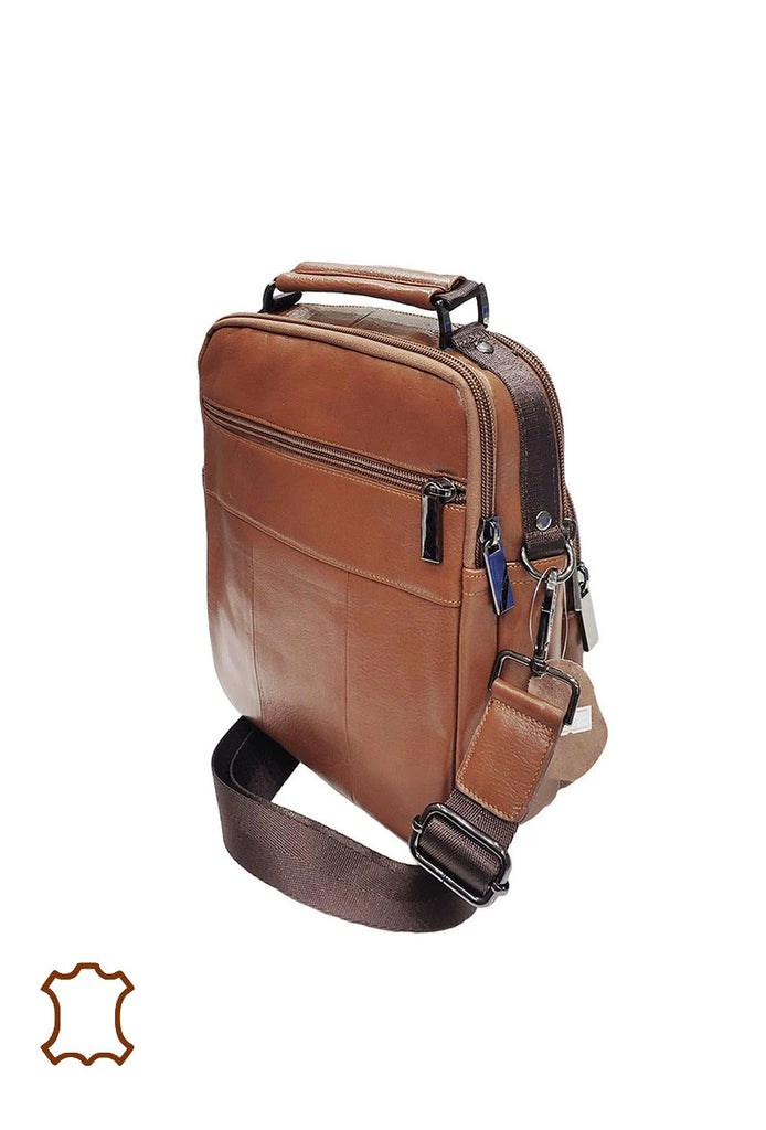 Leather handle crossbody bag camel
