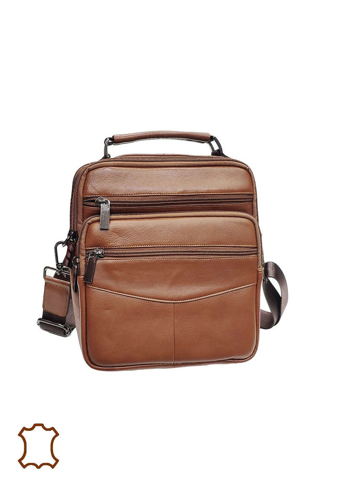 Leather handle crossbody bag camel