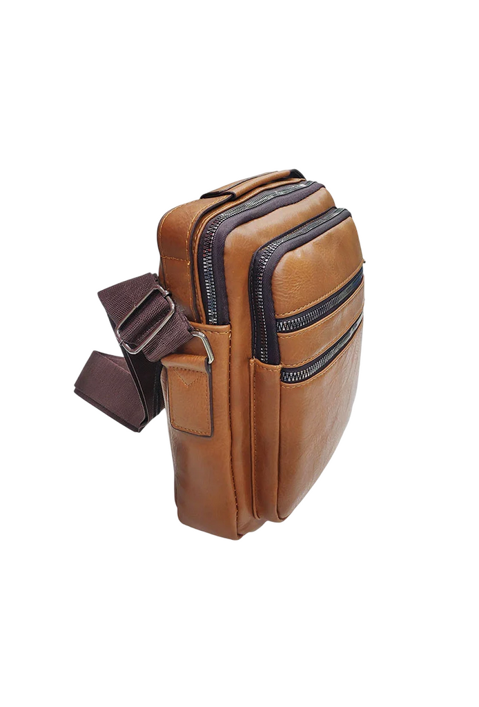Leather Shoulder Bag Top Handle Crossbody Bag Men Multiple Zipper Pockets Bag
