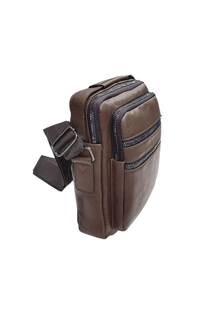 Leather Shoulder Bag Top Handle Crossbody Bag Men Multiple Zipper Pockets Bag