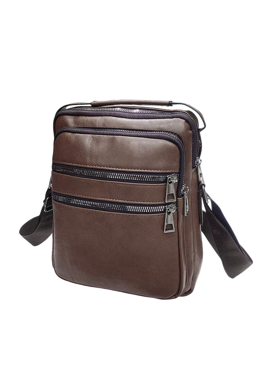 Leather Shoulder Bag Top Handle Crossbody Bag Men Multiple Zipper Pockets Bag